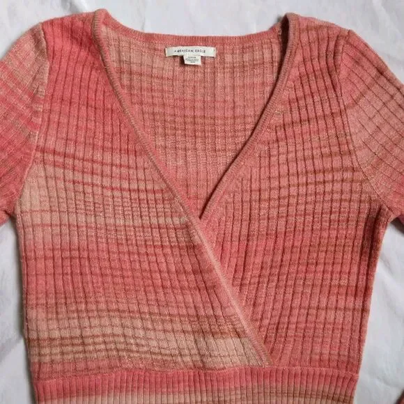 American Eagle Cropped Sweater Wrap Orange Pink Women's Size Small - Picture 6 of 10